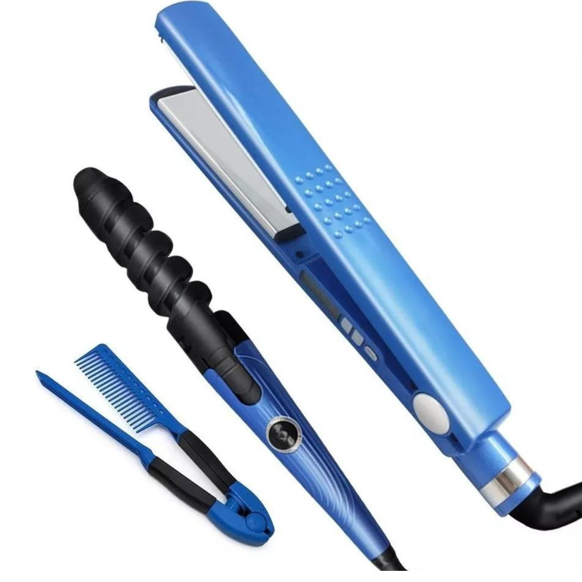 KIT DE PLANCHA DE CABELLO + RIZADORA + PEINE 🌼💕✅